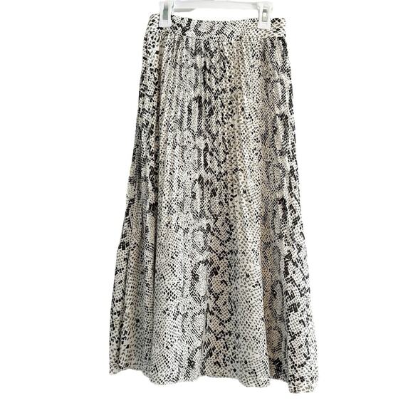 J Crew Pleated Midi Skirt AL202 Black Cream Snakeskin Python Animal Print Size 0 - Picture 6 of 15